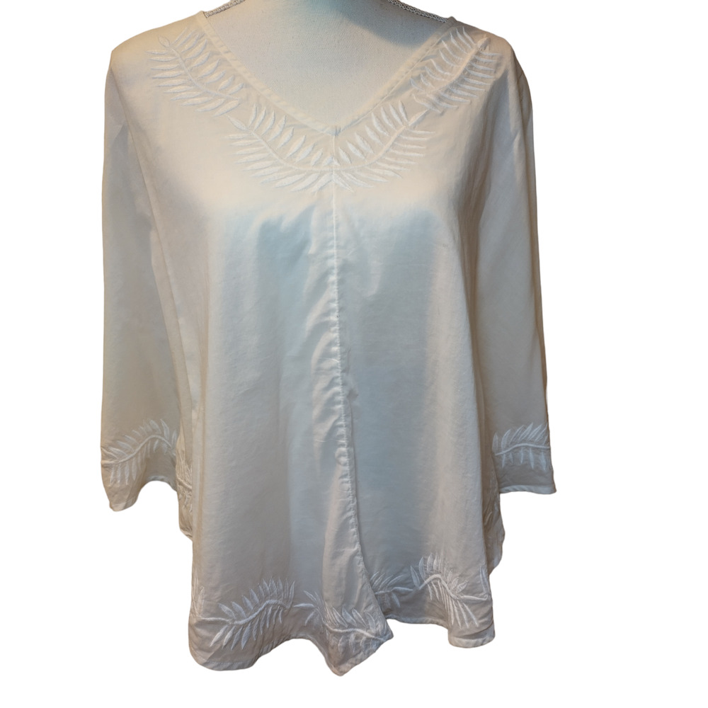 Gap Womens Boho Embroidered Poncho Top V-Neck Oversized Pullover White Medium